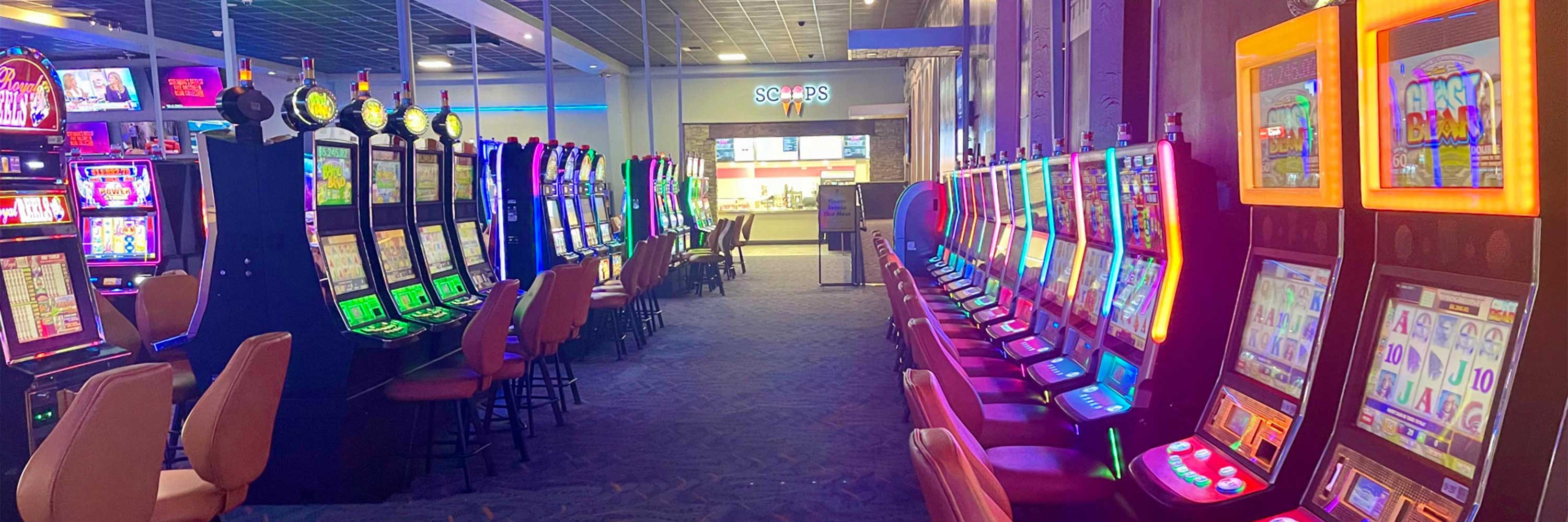 A photo of the casino floor with slot machines