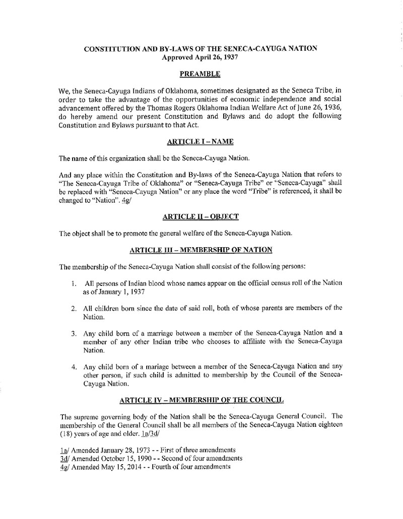 New Seneca Cayuga Nation Constitution